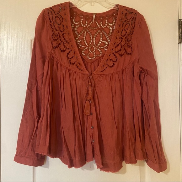 Free People Tie Front Embellished Blouse - Picture 1 of 13